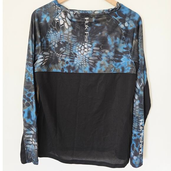 Huk Kryptek Neptune Blue Black Women’s XL Performance Fishing Shirt UPF - Picture 2 of 3